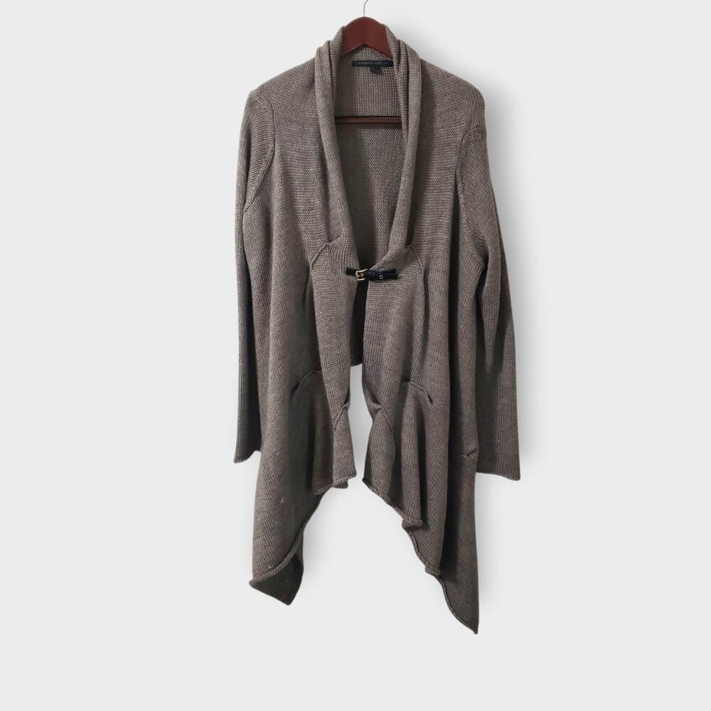 Katherine Barclay Wool Mohair Asymmetric‎ Buckle Shawl Cardigan Brown Sz Large